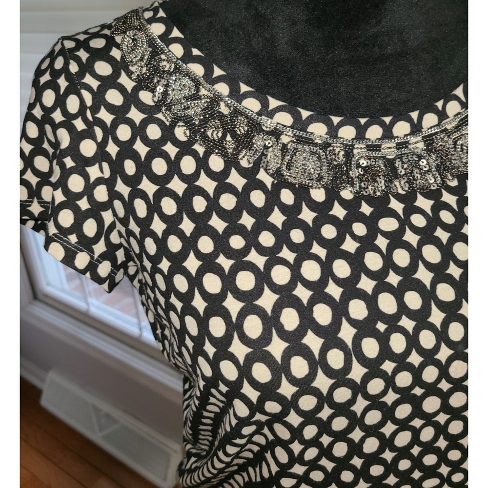 Weekend Max Mara Women's Metallic Neckline Black  White Geo Dot Chic Sz Med Lux